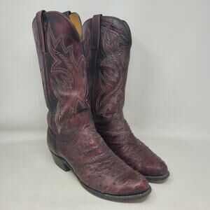 Lucchese 1883 Boots 8 Black Cherry Smooth Ostrich Buffalo Leather Western Cowboy